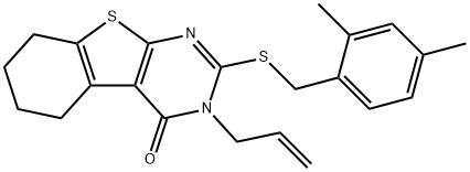 3-allyl-2-[(2,4-dimethylbenzyl)sulfanyl]-5,6,7,8-tetrahydro[1]benzothieno[2,3-d]pyrimidin-4(3H)-one Struktur