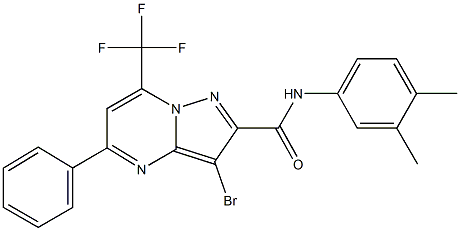 3-bromo-N-(3,4-dimethylphenyl)-5-phenyl-7-(trifluoromethyl)pyrazolo[1,5-a]pyrimidine-2-carboxamide Struktur