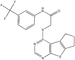 2-(6,7-dihydro-5H-cyclopenta[4,5]thieno[2,3-d]pyrimidin-4-ylsulfanyl)-N-[3-(trifluoromethyl)phenyl]acetamide Struktur