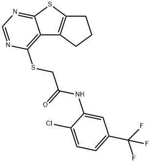 N-[2-chloro-5-(trifluoromethyl)phenyl]-2-(6,7-dihydro-5H-cyclopenta[4,5]thieno[2,3-d]pyrimidin-4-ylsulfanyl)acetamide Struktur