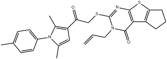 3-allyl-2-({2-[2,5-dimethyl-1-(4-methylphenyl)-1H-pyrrol-3-yl]-2-oxoethyl}sulfanyl)-3,5,6,7-tetrahydro-4H-cyclopenta[4,5]thieno[2,3-d]pyrimidin-4-one Struktur