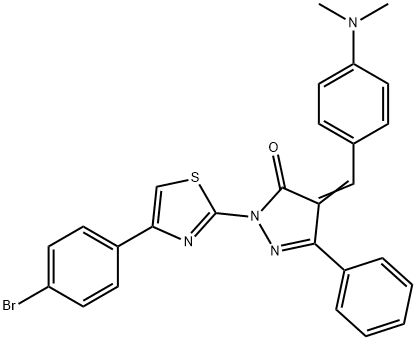 2-[4-(4-bromophenyl)-1,3-thiazol-2-yl]-4-[4-(dimethylamino)benzylidene]-5-phenyl-2,4-dihydro-3H-pyrazol-3-one Struktur