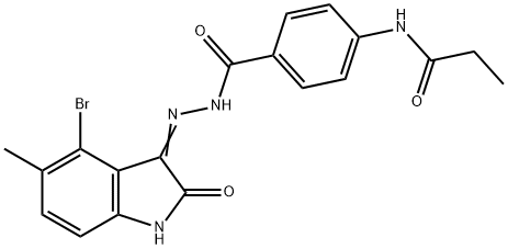 N-(4-{[2-(4-bromo-5-methyl-2-oxo-1,2-dihydro-3H-indol-3-ylidene)hydrazino]carbonyl}phenyl)propanamide Struktur