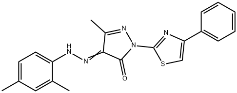 3-methyl-1-(4-phenyl-1,3-thiazol-2-yl)-1H-pyrazole-4,5-dione 4-[(2,4-dimethylphenyl)hydrazone] Struktur