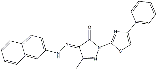 3-methyl-1-(4-phenyl-1,3-thiazol-2-yl)-1H-pyrazole-4,5-dione 4-(2-naphthylhydrazone) Struktur