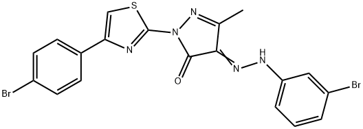 1-[4-(4-bromophenyl)-1,3-thiazol-2-yl]-3-methyl-1H-pyrazole-4,5-dione 4-[(3-bromophenyl)hydrazone] Struktur