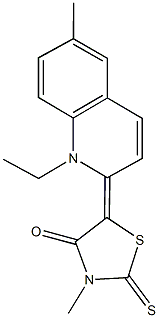 5-(1-ethyl-6-methyl-2(1H)-quinolinylidene)-3-methyl-2-thioxo-1,3-thiazolidin-4-one Struktur