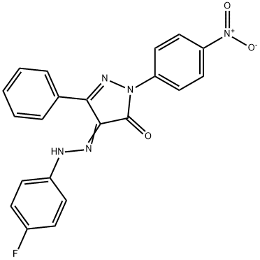 1-{4-nitrophenyl}-3-phenyl-1H-pyrazole-4,5-dione 4-[(4-fluorophenyl)hydrazone] Struktur