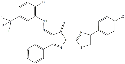 1-[4-(4-methoxyphenyl)-1,3-thiazol-2-yl]-3-phenyl-1H-pyrazole-4,5-dione 4-{[2-chloro-5-(trifluoromethyl)phenyl]hydrazone} Struktur