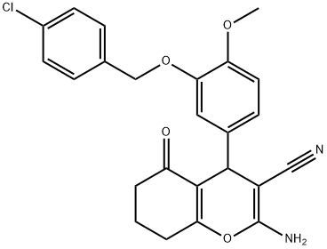 2-amino-4-{3-[(4-chlorobenzyl)oxy]-4-methoxyphenyl}-5-oxo-5,6,7,8-tetrahydro-4H-chromene-3-carbonitrile Struktur