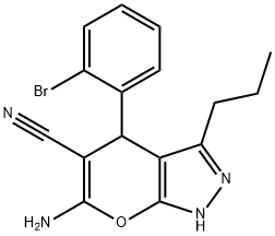 6-amino-4-(2-bromophenyl)-3-propyl-1,4-dihydropyrano[2,3-c]pyrazole-5-carbonitrile Struktur