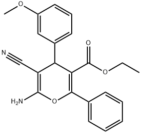 ethyl 6-amino-5-cyano-4-(3-methoxyphenyl)-2-phenyl-4H-pyran-3-carboxylate Struktur