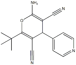 2-amino-6-tert-butyl-4-pyridin-4-yl-4H-pyran-3,5-dicarbonitrile Struktur