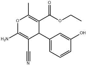 ethyl 6-amino-5-cyano-4-(3-hydroxyphenyl)-2-methyl-4H-pyran-3-carboxylate Struktur