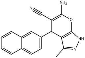 6-amino-3-methyl-4-(2-naphthyl)-1,4-dihydropyrano[2,3-c]pyrazole-5-carbonitrile Struktur