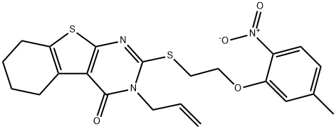 3-allyl-2-[(2-{2-nitro-5-methylphenoxy}ethyl)sulfanyl]-5,6,7,8-tetrahydro[1]benzothieno[2,3-d]pyrimidin-4(3H)-one Struktur