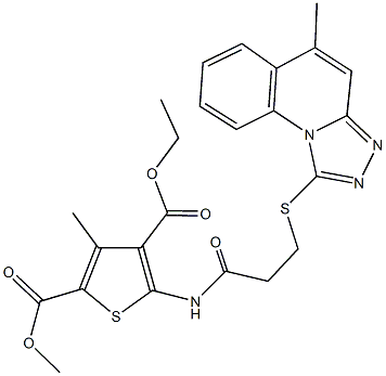 4-ethyl 2-methyl 3-methyl-5-({3-[(5-methyl[1,2,4]triazolo[4,3-a]quinolin-1-yl)sulfanyl]propanoyl}amino)-2,4-thiophenedicarboxylate Struktur