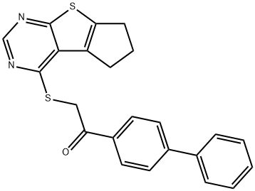 1-[1,1'-biphenyl]-4-yl-2-(6,7-dihydro-5H-cyclopenta[4,5]thieno[2,3-d]pyrimidin-4-ylsulfanyl)ethanone Struktur