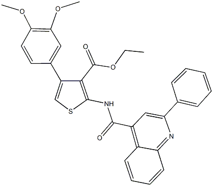 ethyl 4-(3,4-dimethoxyphenyl)-2-{[(2-phenyl-4-quinolinyl)carbonyl]amino}-3-thiophenecarboxylate Struktur