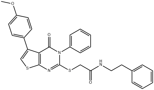 2-{[5-(4-methoxyphenyl)-4-oxo-3-phenyl-3,4-dihydrothieno[2,3-d]pyrimidin-2-yl]sulfanyl}-N-(2-phenylethyl)acetamide Struktur