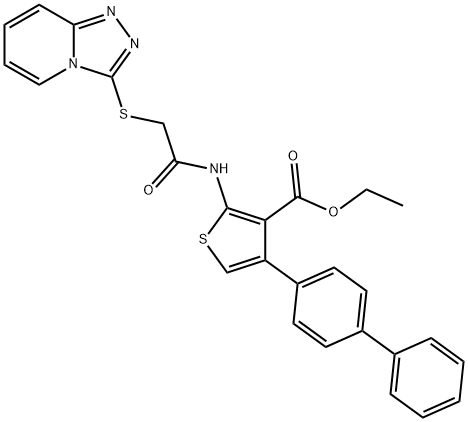 ethyl 4-[1,1'-biphenyl]-4-yl-2-{[([1,2,4]triazolo[4,3-a]pyridin-3-ylsulfanyl)acetyl]amino}-3-thiophenecarboxylate Struktur