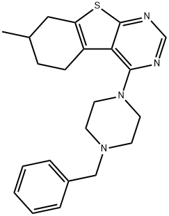 4-(4-benzyl-1-piperazinyl)-7-methyl-5,6,7,8-tetrahydro[1]benzothieno[2,3-d]pyrimidine Struktur