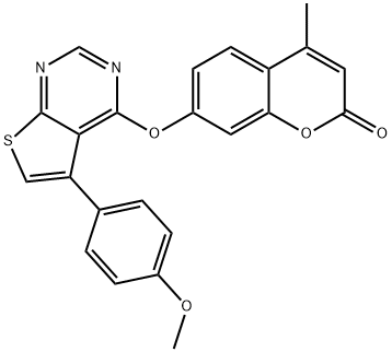 7-{[5-(4-methoxyphenyl)thieno[2,3-d]pyrimidin-4-yl]oxy}-4-methyl-2H-chromen-2-one Struktur