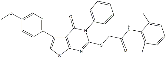 N-(2,6-dimethylphenyl)-2-{[5-(4-methoxyphenyl)-4-oxo-3-phenyl-3,4-dihydrothieno[2,3-d]pyrimidin-2-yl]sulfanyl}acetamide Struktur