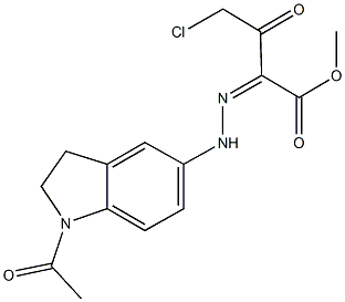 methyl 2-[(1-acetyl-2,3-dihydro-1H-indol-5-yl)hydrazono]-4-chloro-3-oxobutanoate Struktur