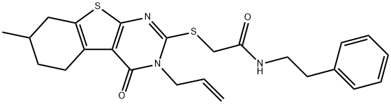 2-[(3-allyl-7-methyl-4-oxo-3,4,5,6,7,8-hexahydro[1]benzothieno[2,3-d]pyrimidin-2-yl)sulfanyl]-N-(2-phenylethyl)acetamide Struktur