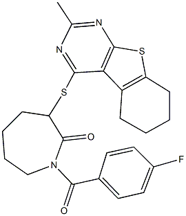 1-(4-fluorobenzoyl)-3-[(2-methyl-5,6,7,8-tetrahydro[1]benzothieno[2,3-d]pyrimidin-4-yl)sulfanyl]-2-azepanone Struktur