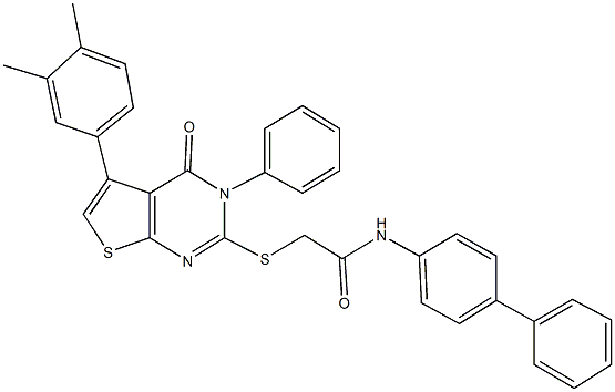 N-[1,1'-biphenyl]-4-yl-2-{[5-(3,4-dimethylphenyl)-4-oxo-3-phenyl-3,4-dihydrothieno[2,3-d]pyrimidin-2-yl]sulfanyl}acetamide Struktur