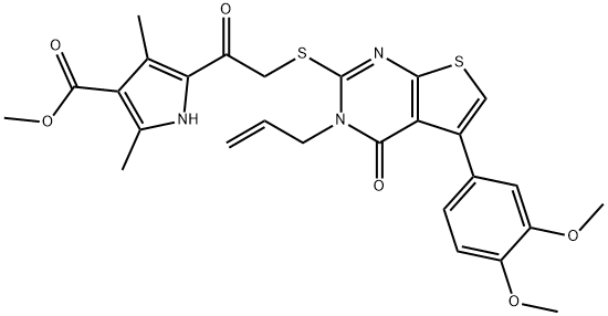 methyl 5-({[3-allyl-5-(3,4-dimethoxyphenyl)-4-oxo-3,4-dihydrothieno[2,3-d]pyrimidin-2-yl]sulfanyl}acetyl)-2,4-dimethyl-1H-pyrrole-3-carboxylate Struktur