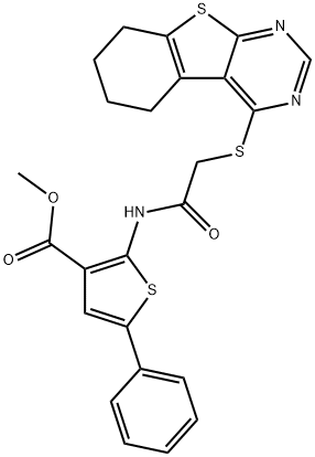 methyl 5-phenyl-2-{[(5,6,7,8-tetrahydro[1]benzothieno[2,3-d]pyrimidin-4-ylsulfanyl)acetyl]amino}-3-thiophenecarboxylate Struktur