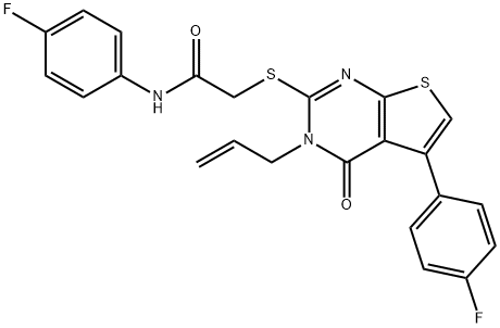 2-{[3-allyl-5-(4-fluorophenyl)-4-oxo-3,4-dihydrothieno[2,3-d]pyrimidin-2-yl]sulfanyl}-N-(4-fluorophenyl)acetamide Struktur