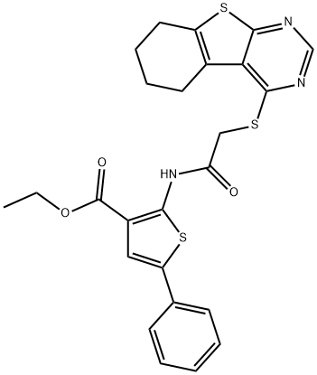 ethyl 5-phenyl-2-{[(5,6,7,8-tetrahydro[1]benzothieno[2,3-d]pyrimidin-4-ylsulfanyl)acetyl]amino}-3-thiophenecarboxylate Struktur