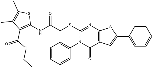 ethyl 4,5-dimethyl-2-({[(4-oxo-3,6-diphenyl-3,4-dihydrothieno[2,3-d]pyrimidin-2-yl)sulfanyl]acetyl}amino)thiophene-3-carboxylate Struktur