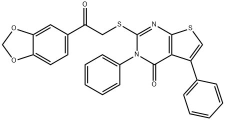 2-{[2-(1,3-benzodioxol-5-yl)-2-oxoethyl]sulfanyl}-3,5-diphenylthieno[2,3-d]pyrimidin-4(3H)-one Struktur