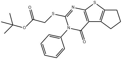 tert-butyl [(4-oxo-3-phenyl-3,5,6,7-tetrahydro-4H-cyclopenta[4,5]thieno[2,3-d]pyrimidin-2-yl)sulfanyl]acetate Struktur