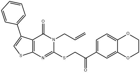 3-allyl-2-{[2-(2,3-dihydro-1,4-benzodioxin-6-yl)-2-oxoethyl]sulfanyl}-5-phenylthieno[2,3-d]pyrimidin-4(3H)-one Struktur