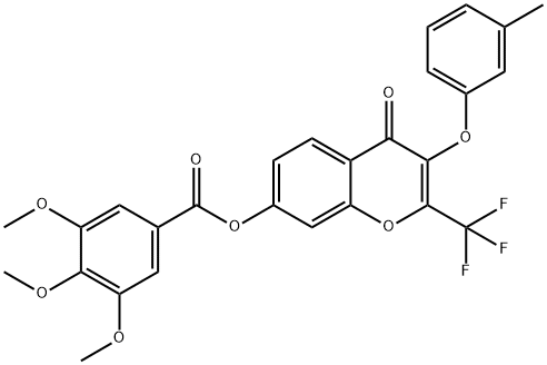 3-(3-methylphenoxy)-4-oxo-2-(trifluoromethyl)-4H-chromen-7-yl 3,4,5-trimethoxybenzoate Struktur