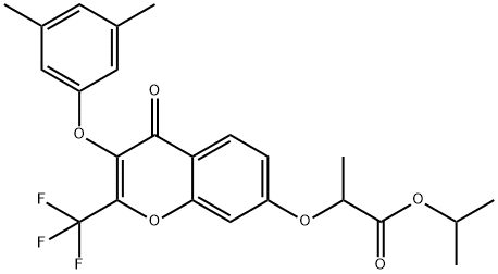 isopropyl 2-{[3-(3,5-dimethylphenoxy)-4-oxo-2-(trifluoromethyl)-4H-chromen-7-yl]oxy}propanoate Struktur