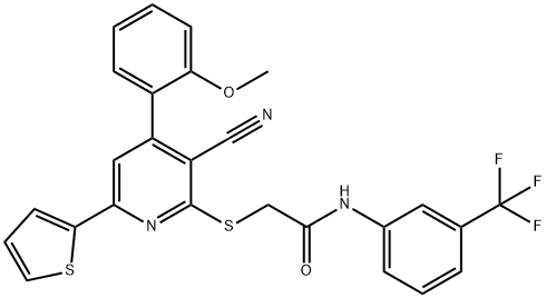 2-{[3-cyano-4-(2-methoxyphenyl)-6-(2-thienyl)-2-pyridinyl]sulfanyl}-N-[3-(trifluoromethyl)phenyl]acetamide Struktur