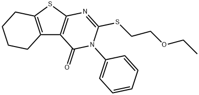 2-[(2-ethoxyethyl)sulfanyl]-3-phenyl-5,6,7,8-tetrahydro[1]benzothieno[2,3-d]pyrimidin-4(3H)-one Struktur