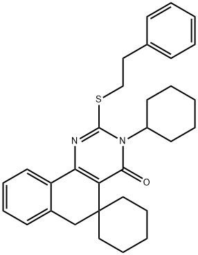 3-cyclohexyl-2-[(2-phenylethyl)sulfanyl]-5,6-dihydrospiro(benzo[h]quinazoline-5,1'-cyclohexane)-4(3H)-one Struktur