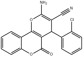 2-amino-4-(2-chlorophenyl)-5-oxo-4H,5H-pyrano[3,2-c]chromene-3-carbonitrile Struktur