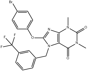 8-(4-bromophenoxy)-1,3-dimethyl-7-[3-(trifluoromethyl)benzyl]-3,7-dihydro-1H-purine-2,6-dione Struktur