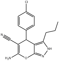 6-amino-4-(4-chlorophenyl)-3-propyl-1,4-dihydropyrano[2,3-c]pyrazole-5-carbonitrile Struktur