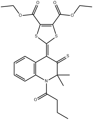 diethyl 2-(1-butyryl-2,2-dimethyl-3-thioxo-2,3-dihydro-4(1H)-quinolinylidene)-1,3-dithiole-4,5-dicarboxylate Struktur