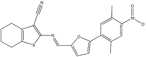 2-{[(5-{4-nitro-2,5-dimethylphenyl}-2-furyl)methylene]amino}-4,5,6,7-tetrahydro-1-benzothiophene-3-carbonitrile Struktur